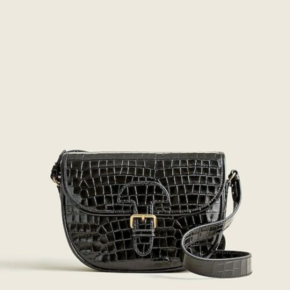 J.Crew $228 Classic large saddle bag in croc-embossed leather NWT